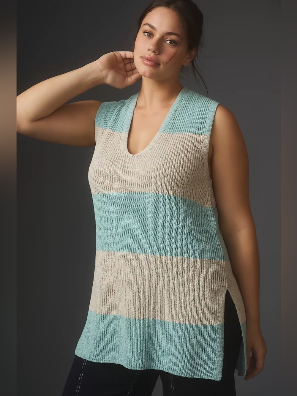 PILCRO (Anthropologie) Longline Sweater Vest. Cotton, Linen, Silk Size: Large